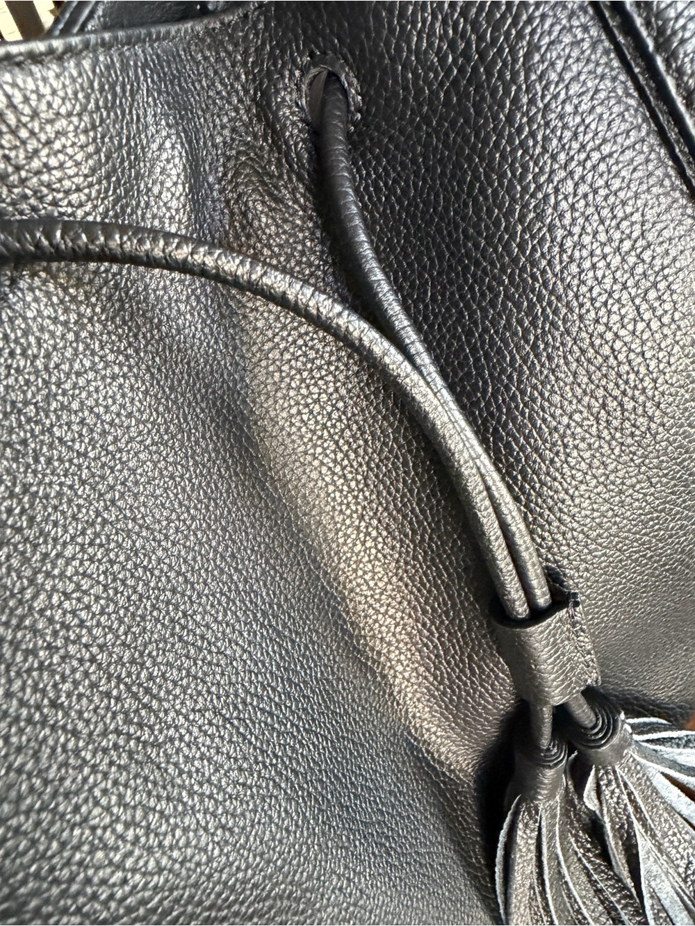 Tignanello Black Pebbled Leather Slouchy Tote Shoulder Bag w/Tassel - Picture 8 of 10
